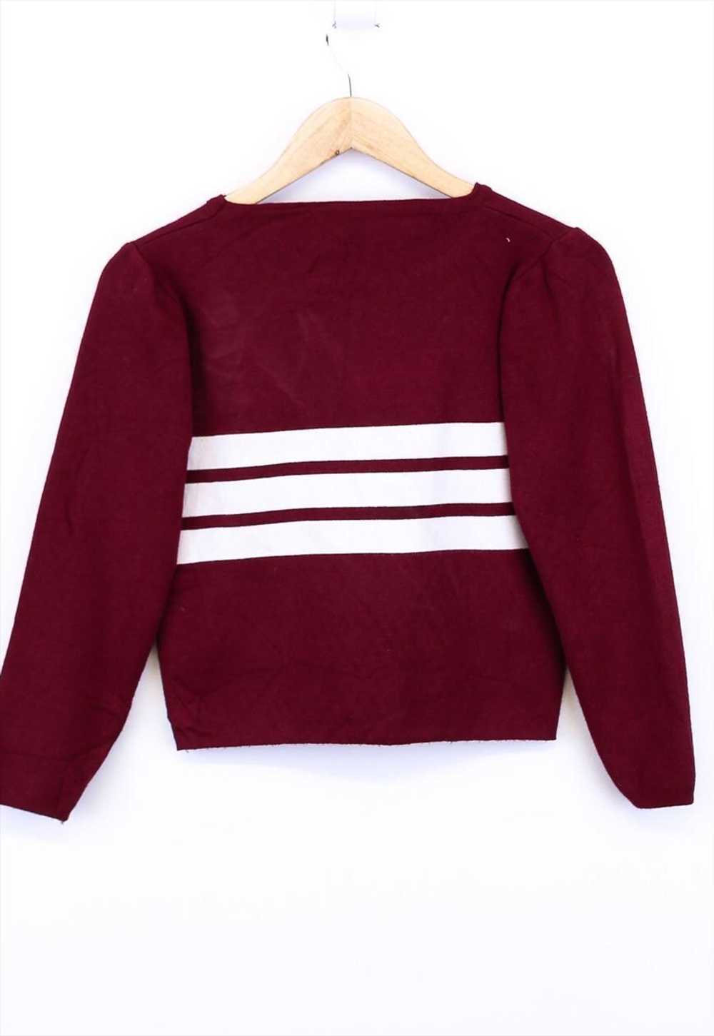 Vintage Knitted Crop Sweater Burgundy Crewneck Wi… - image 3
