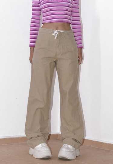 Indie Aesthetic 90s Wide Leg Beige Linen Pants