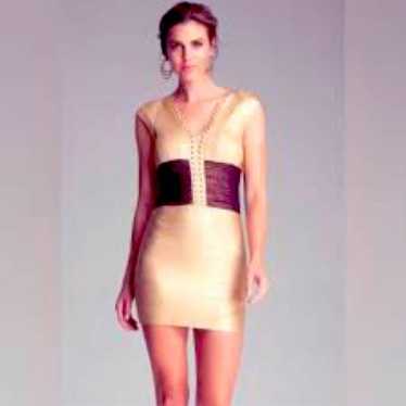 Bebe Gold Studded Embellished Bandage Mini Dress - image 1