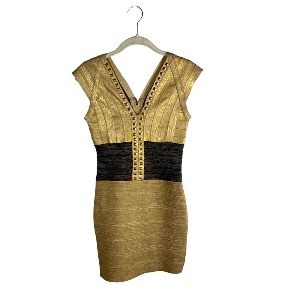 Bebe Gold Studded Embellished Bandage Mini Dress - image 2