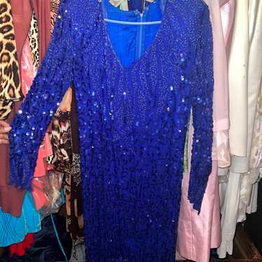 Blue Sequin Beaded Dress - image 1
