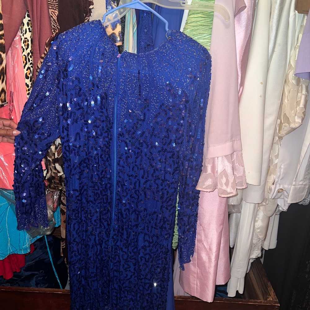 Blue Sequin Beaded Dress - image 2