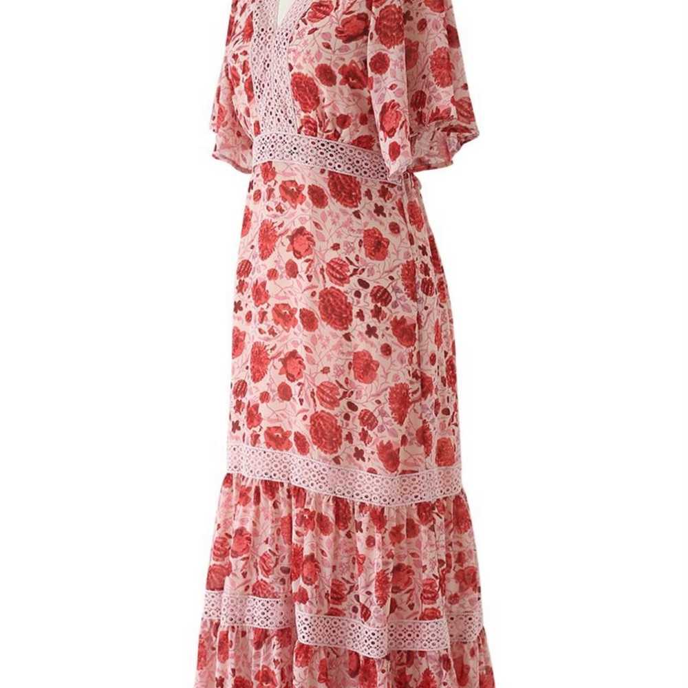 Chicwish RED FLORAL CROCHET FRILLING CHIFFON DRESS - image 6