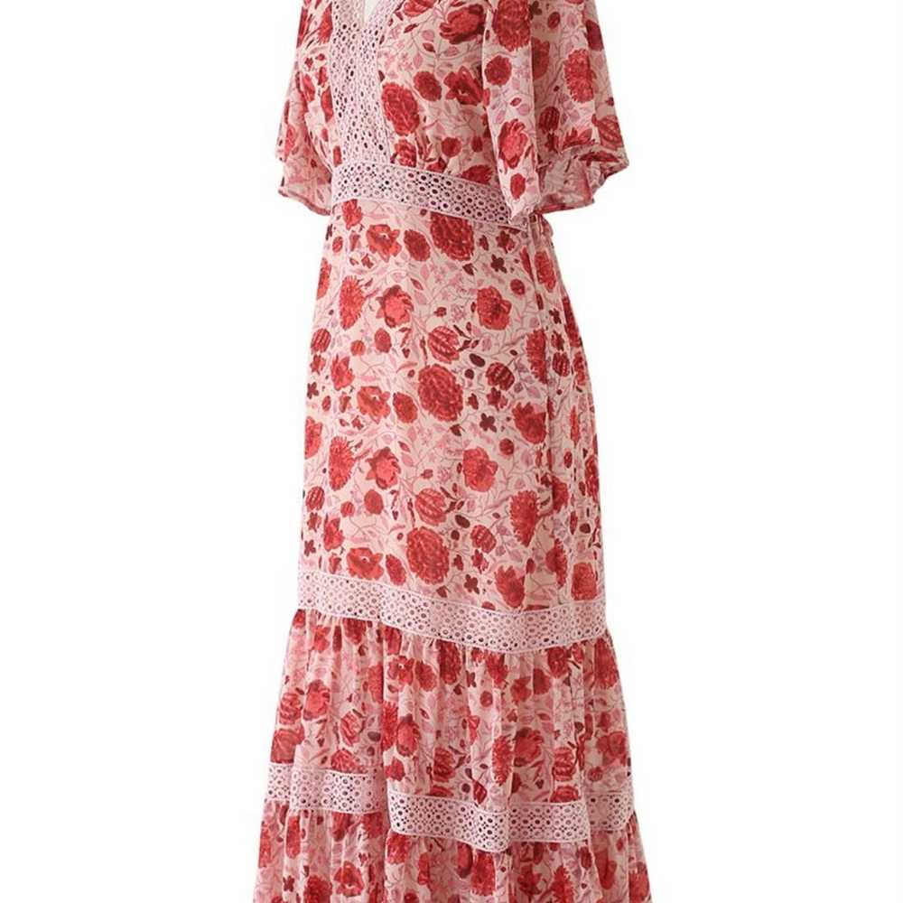 Chicwish RED FLORAL CROCHET FRILLING CHIFFON DRESS - image 7