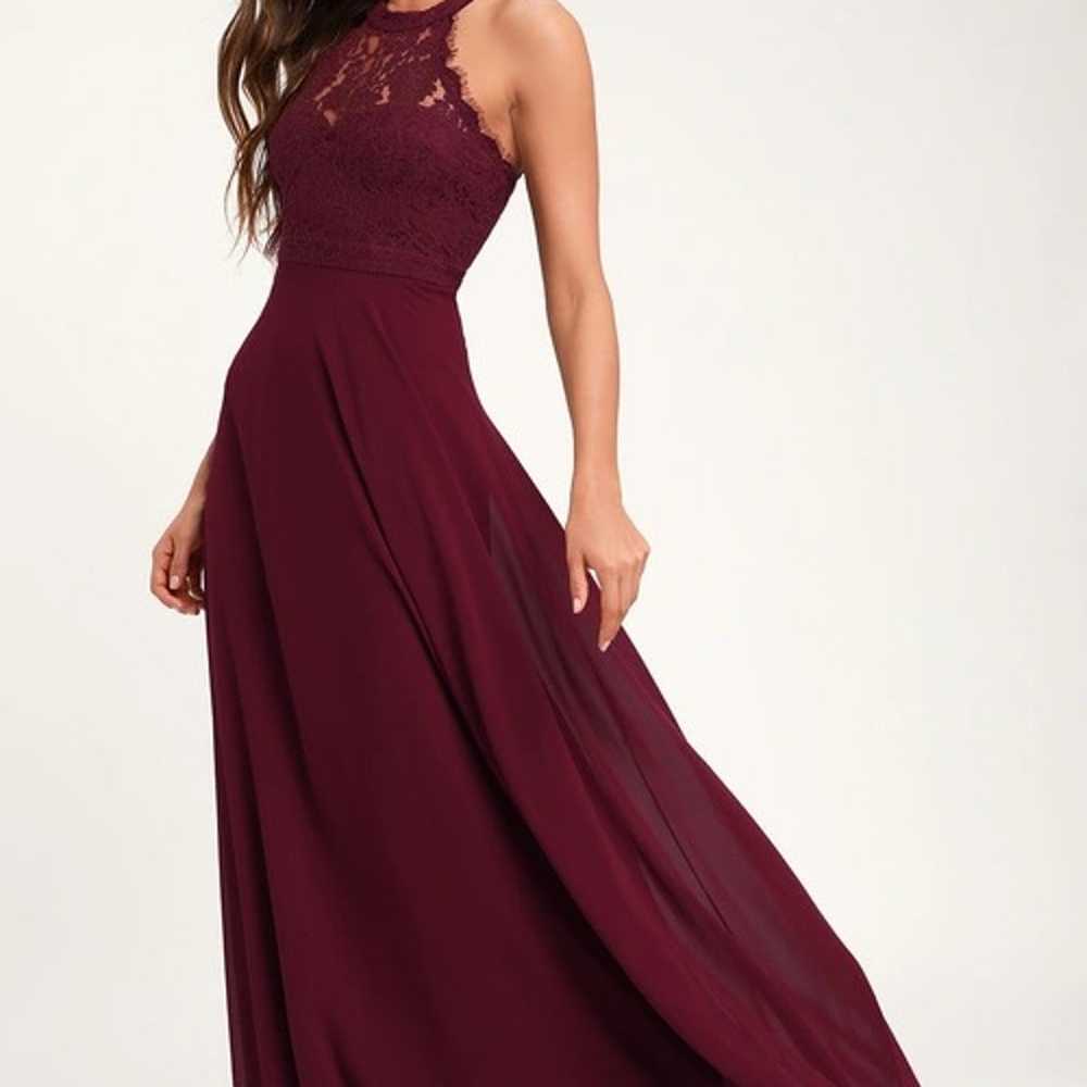 Dance All Evening Burgundy Lace Maxi Dress - image 2
