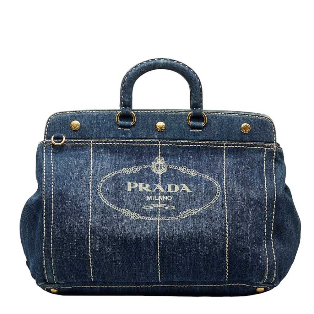 Prada Prada Handbag Shoulder Bag 2way Navy Gold L… - image 2