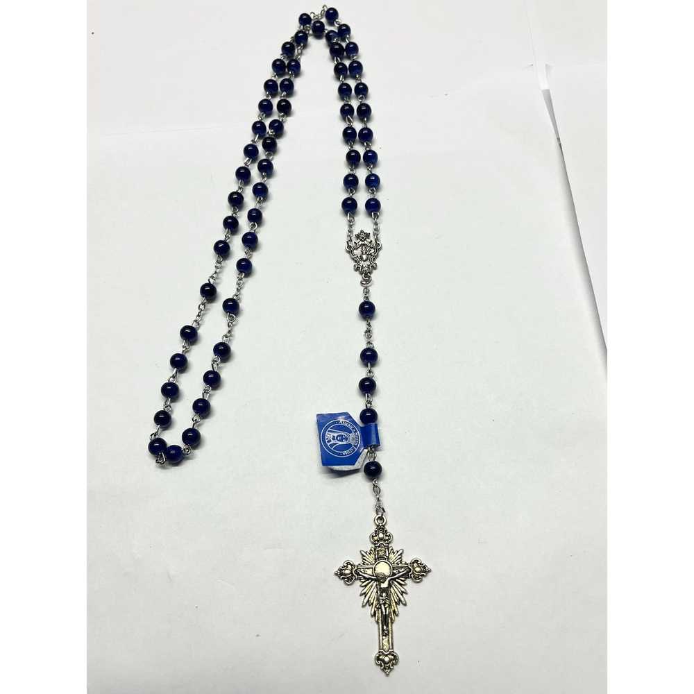 Vintage Vintage blue silver rosary necklace - image 1