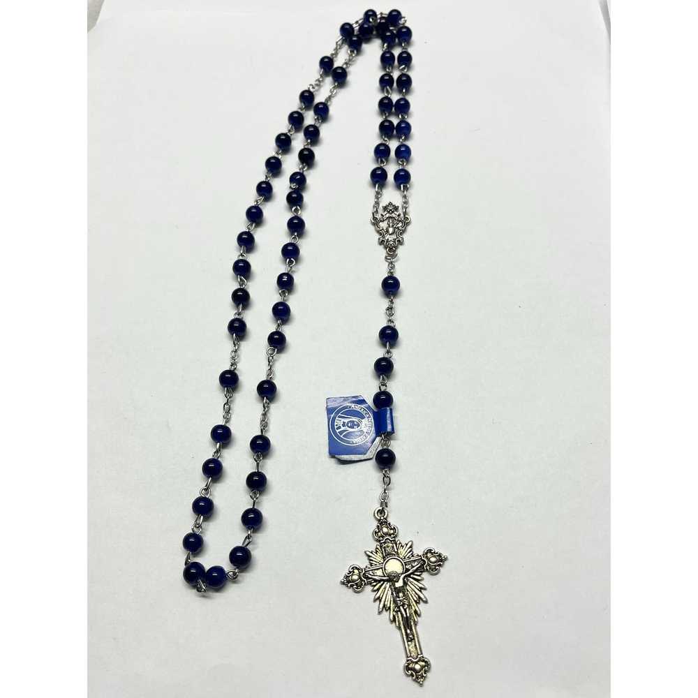 Vintage Vintage blue silver rosary necklace - image 2