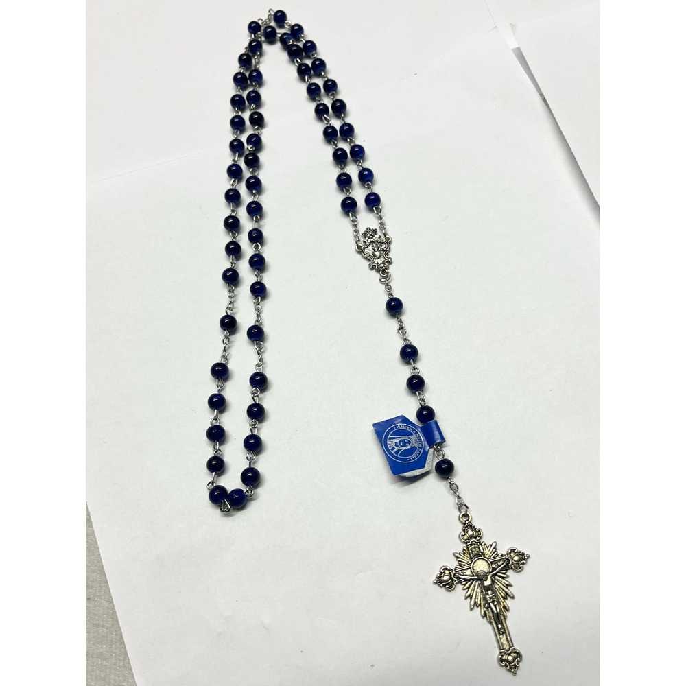 Vintage Vintage blue silver rosary necklace - image 3