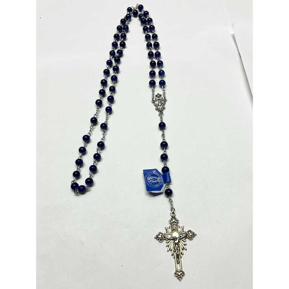 Vintage Vintage blue silver rosary necklace - image 4