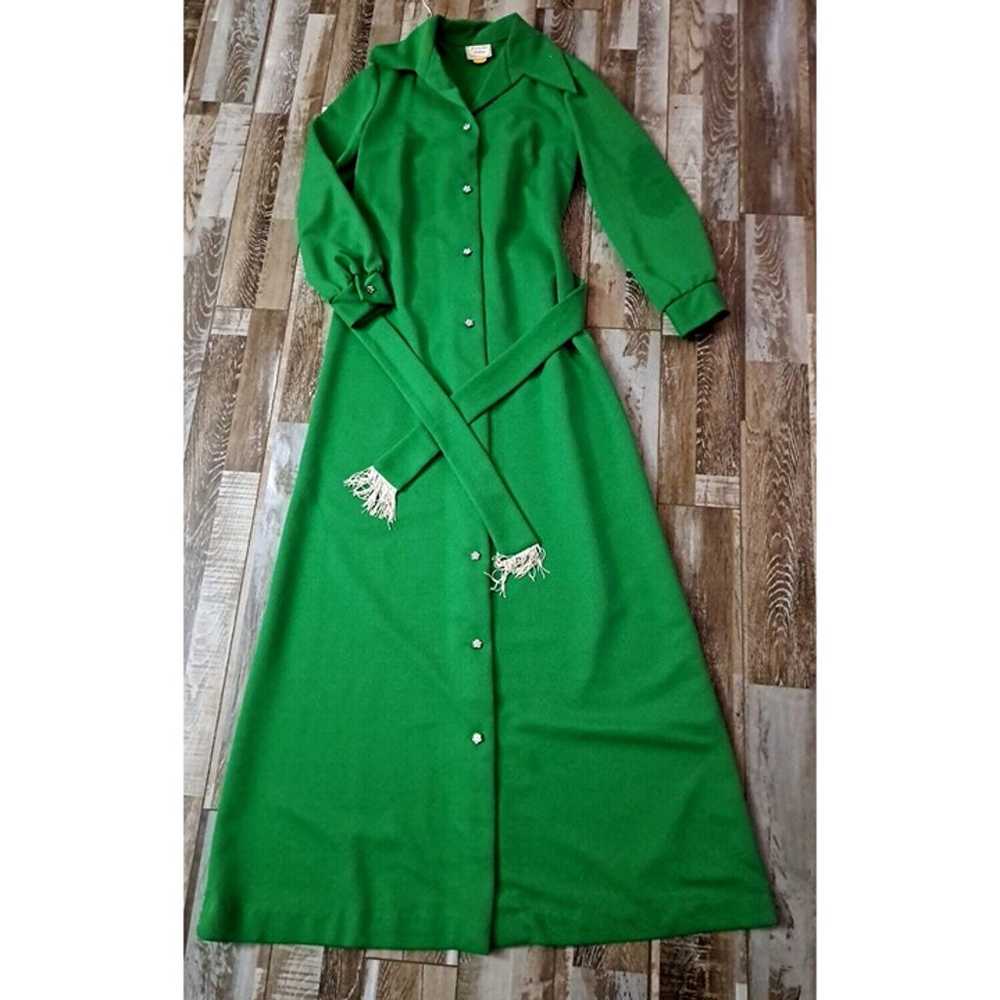 Womens Vintage Maxi Dress Polyester Green W Belt … - image 1