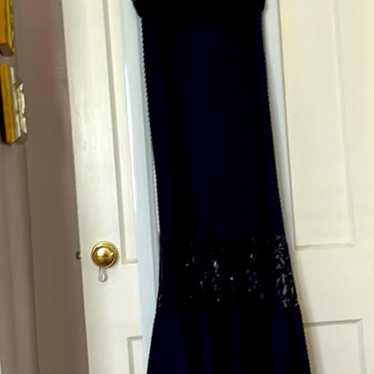 Tadashi Shoji Blue Fit and Flair Ribbed Long Dress - image 1