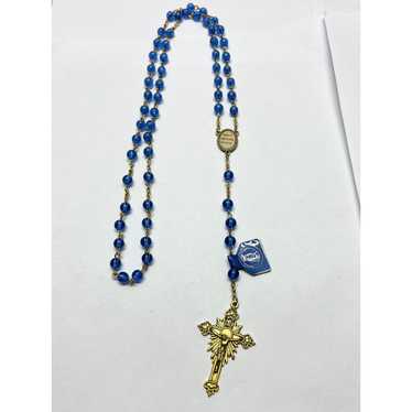 Vintage Vintage blue glass gold rosary necklace - image 1