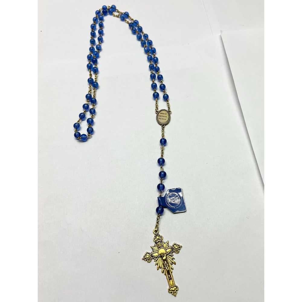 Vintage Vintage blue glass gold rosary necklace - image 2