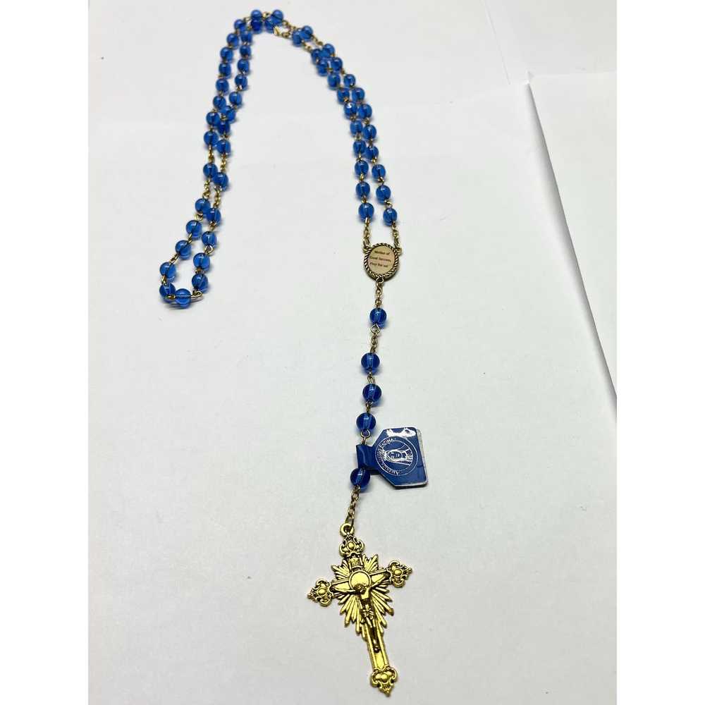 Vintage Vintage blue glass gold rosary necklace - image 3