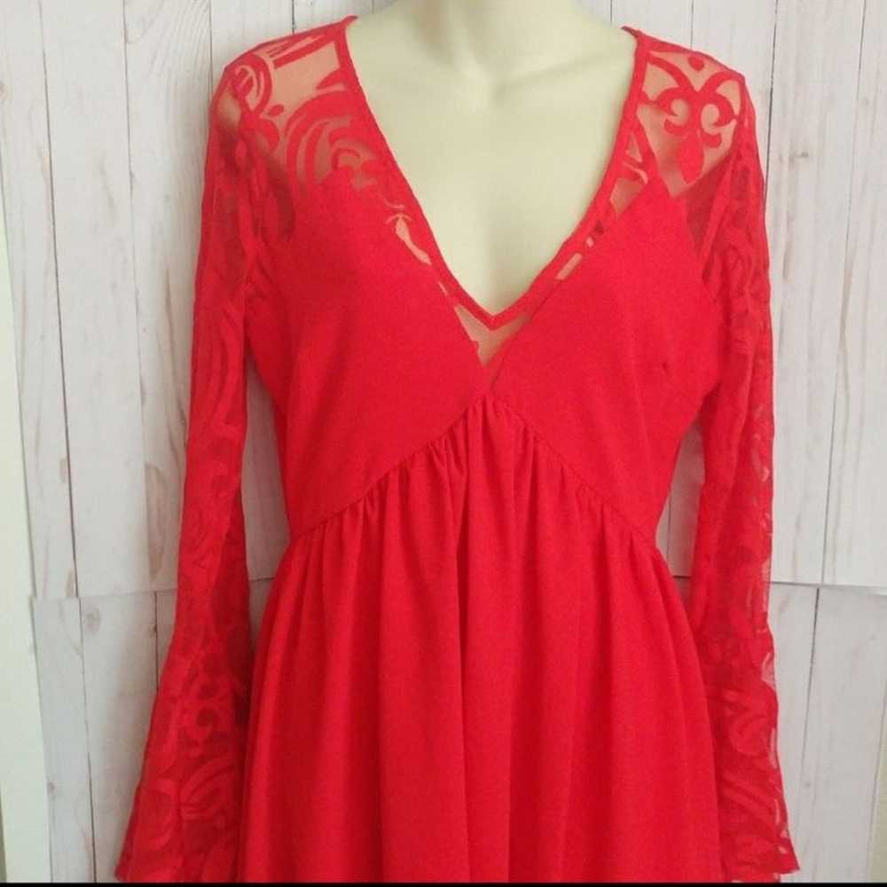 Red Sexy babydoll boho sheer red lace high low dr… - image 4