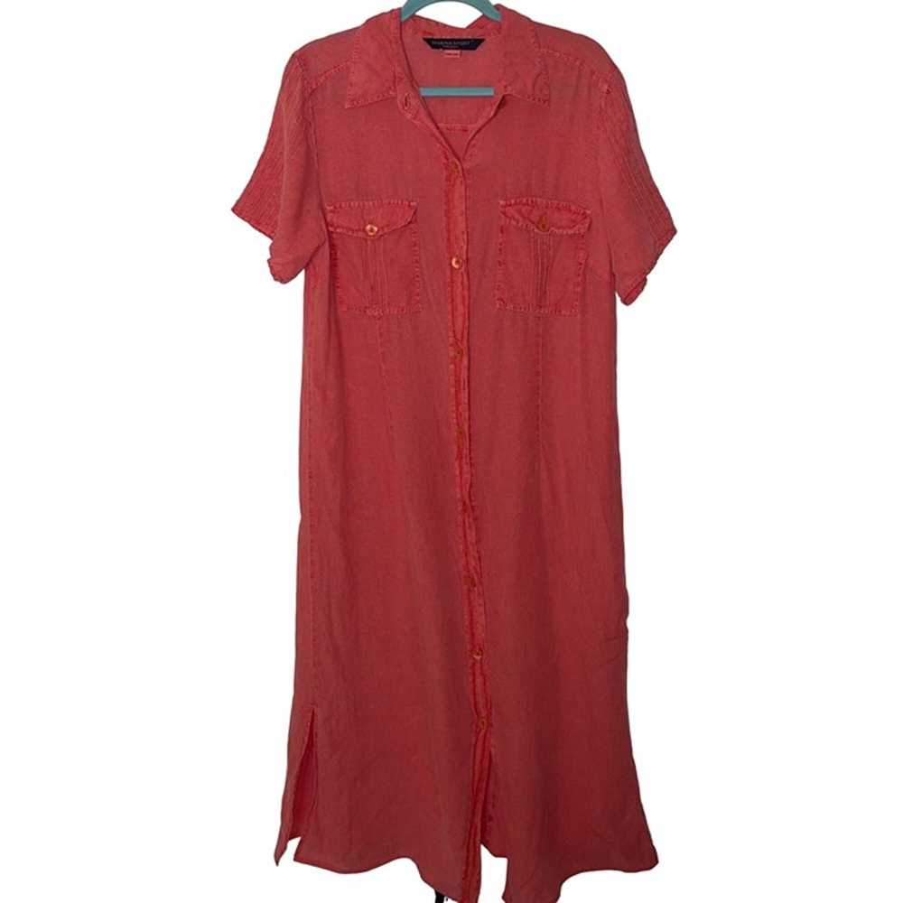 Marina Rinaldi Maxi Shirt Dress Size 12 Coral Lin… - image 1