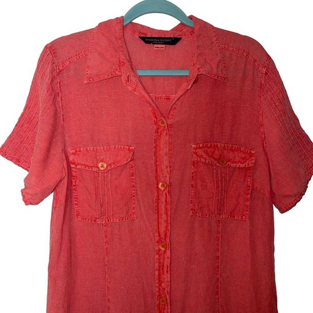 Marina Rinaldi Maxi Shirt Dress Size 12 Coral Lin… - image 5