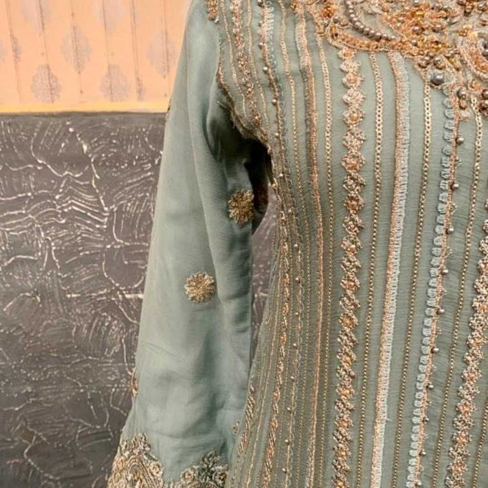 PAKISTANI SEA GREEN 3PCS CHIFFON FANCY GHARARA DR… - image 7