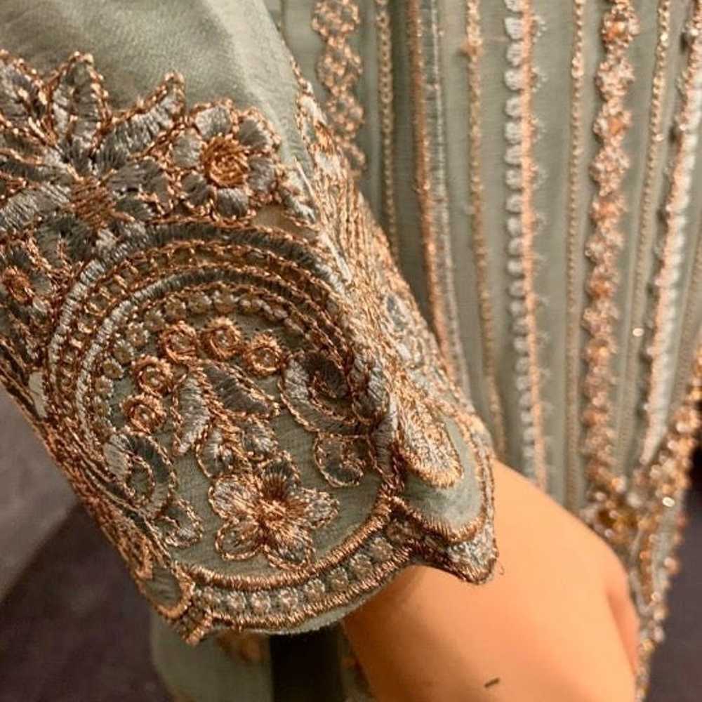 PAKISTANI SEA GREEN 3PCS CHIFFON FANCY GHARARA DR… - image 9