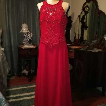 Beautiful Red Beaded Formal Gown W/Scarf - image 1