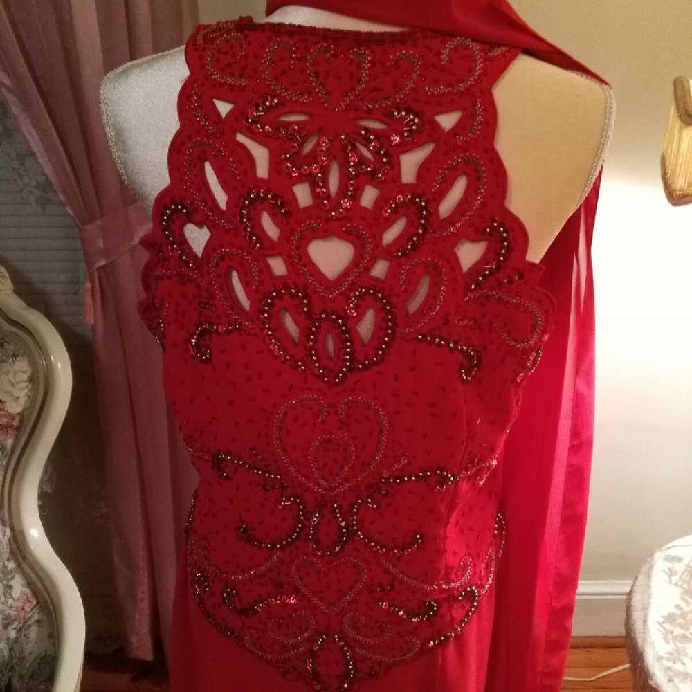 Beautiful Red Beaded Formal Gown W/Scarf - image 8