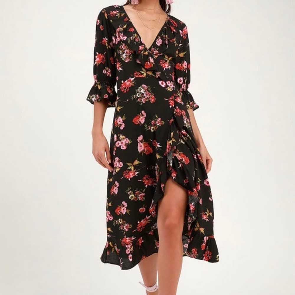 Black Floral Print Ruffled Midi - image 1