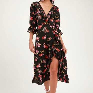 Black Floral Print Ruffled Midi - image 1