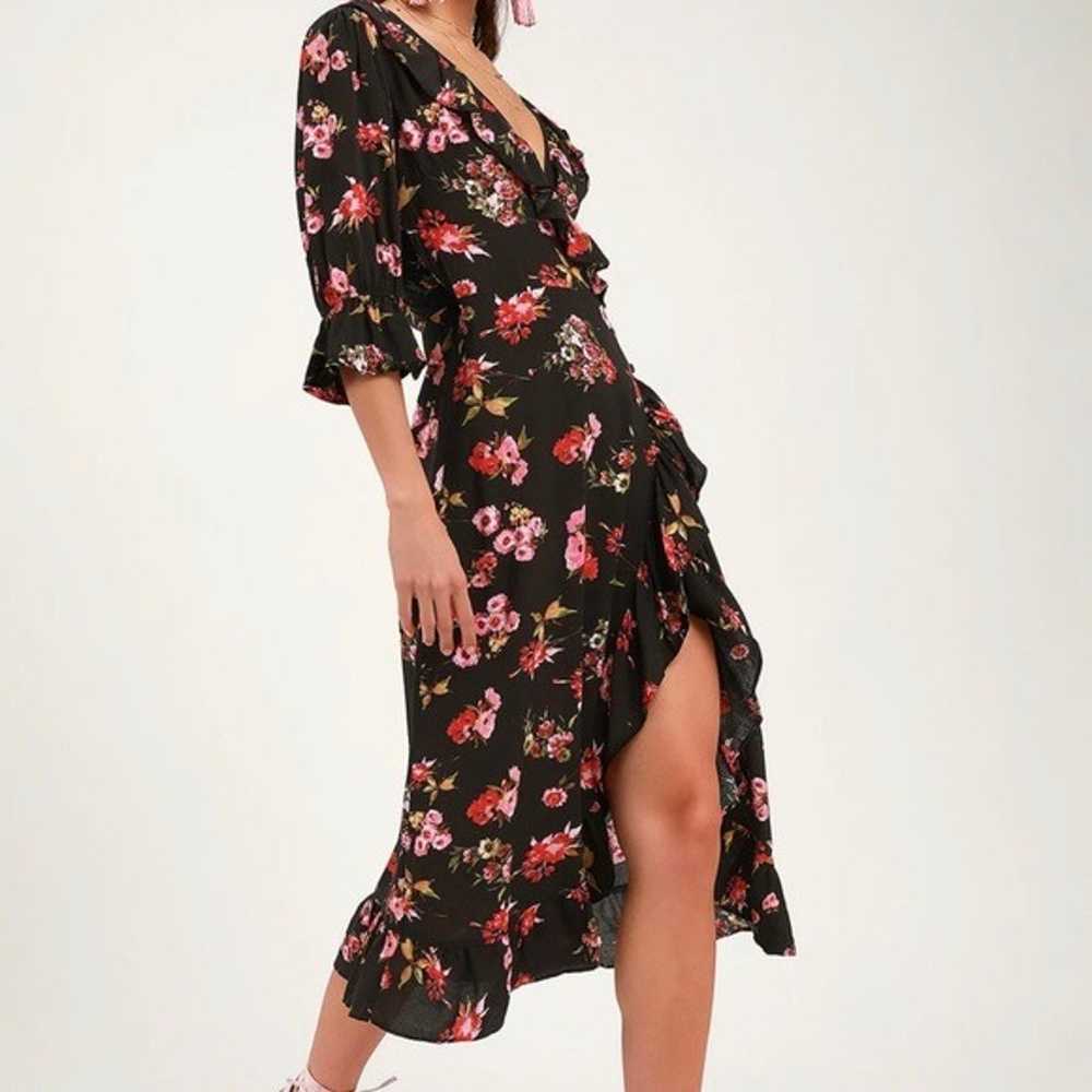 Black Floral Print Ruffled Midi - image 2