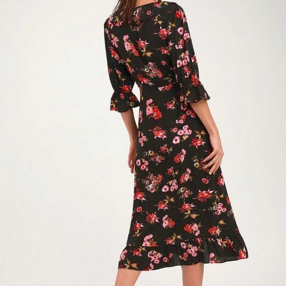 Black Floral Print Ruffled Midi - image 3