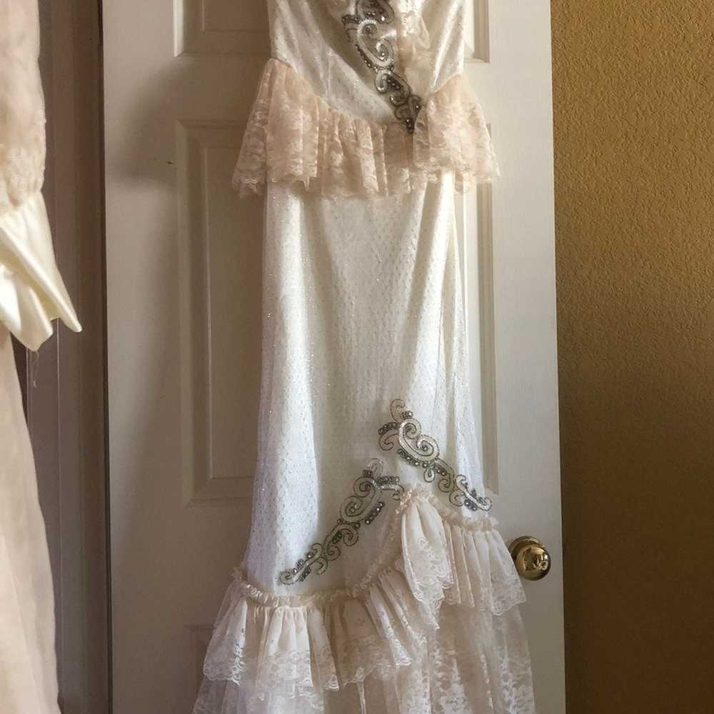 Vintage white lace ruffle sequin dress - image 2