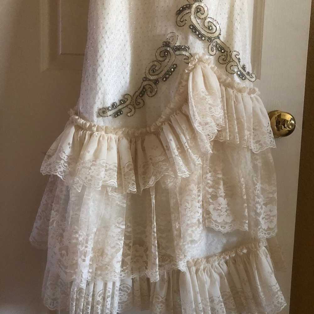 Vintage white lace ruffle sequin dress - image 3