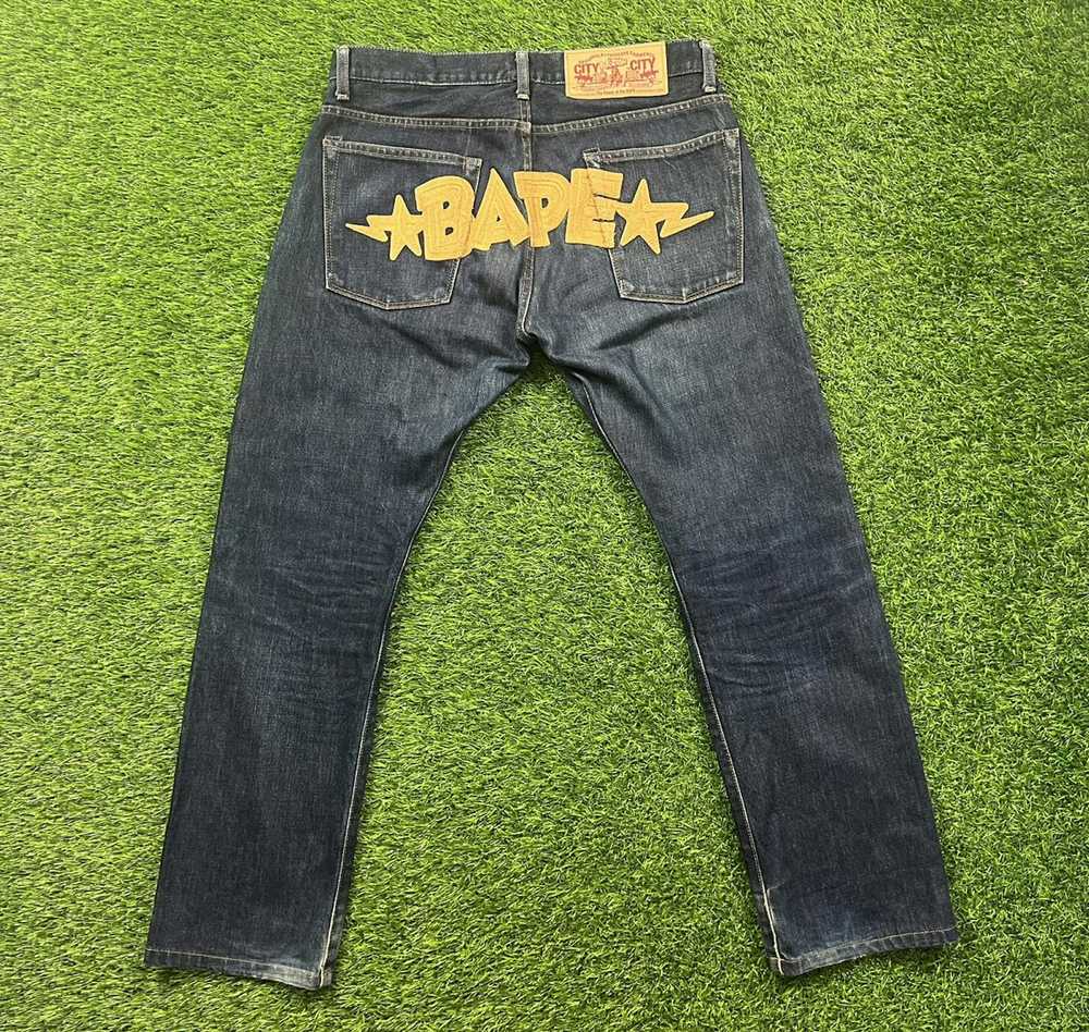 Bape (J304) BAPE - embroided spellout jeans non s… - image 1