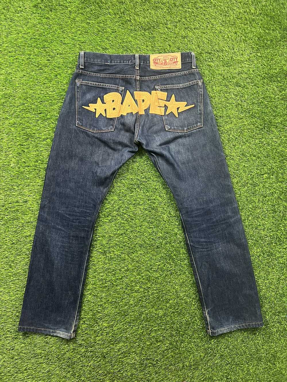 Bape (J304) BAPE - embroided spellout jeans non s… - image 2