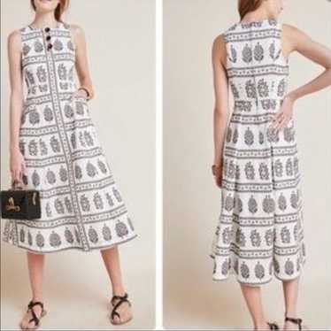 Anthropologie White Woodblock Abstract Midi Dress