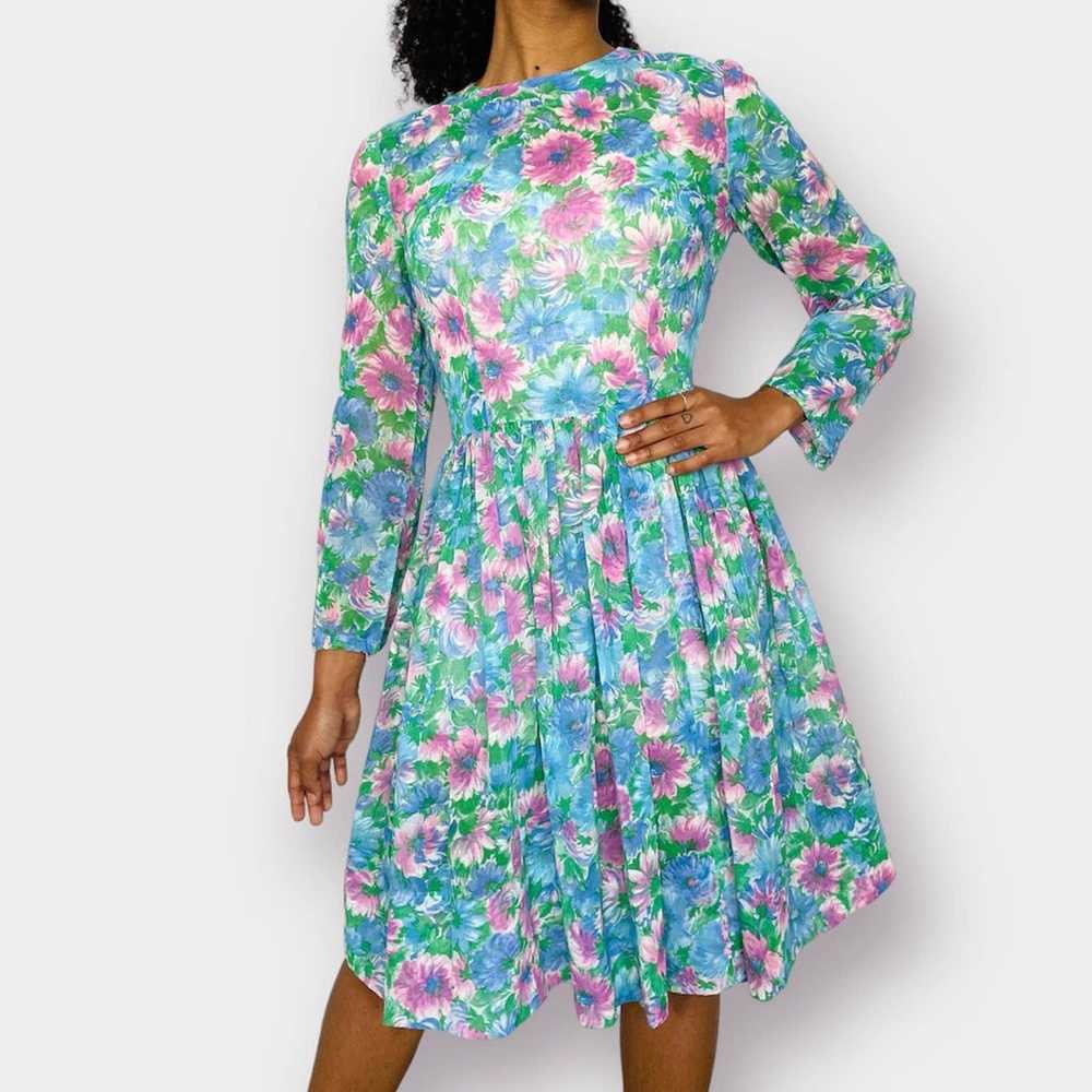 60s Pink and Blue Floral Dress - image 2
