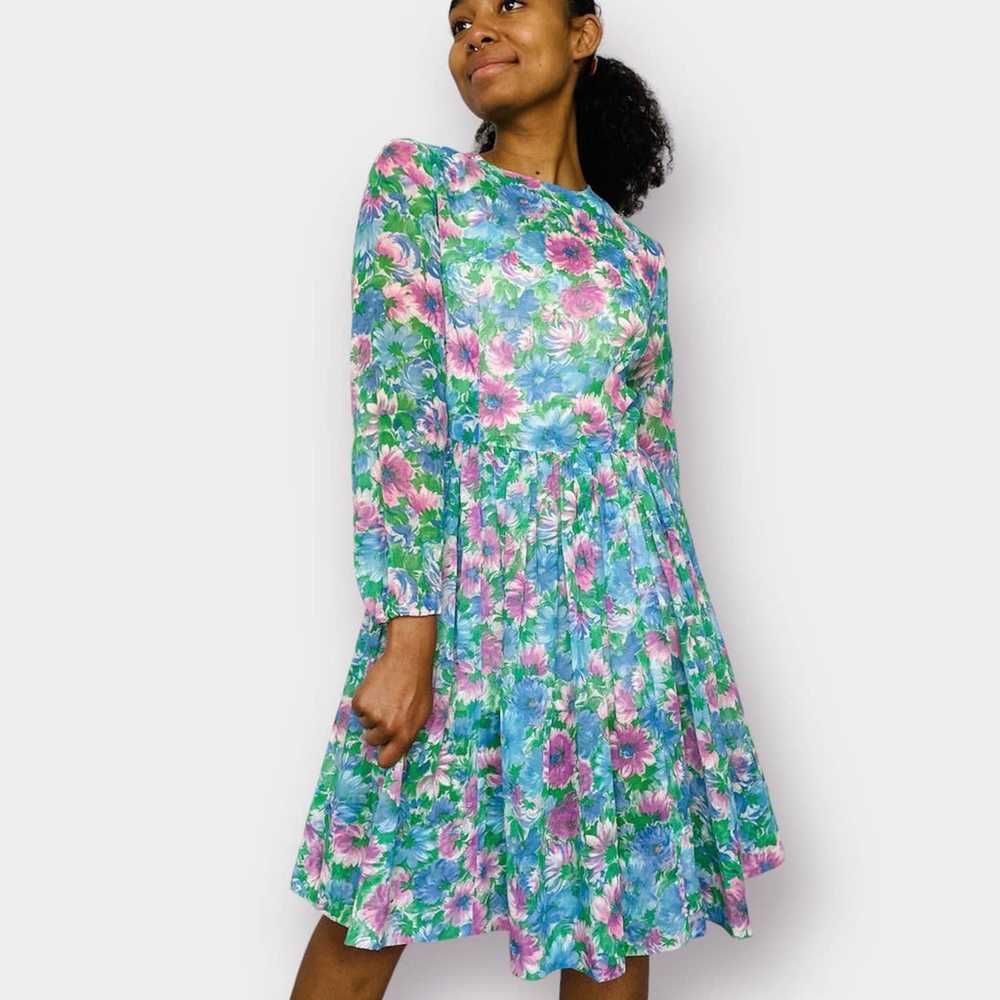 60s Pink and Blue Floral Dress - image 4