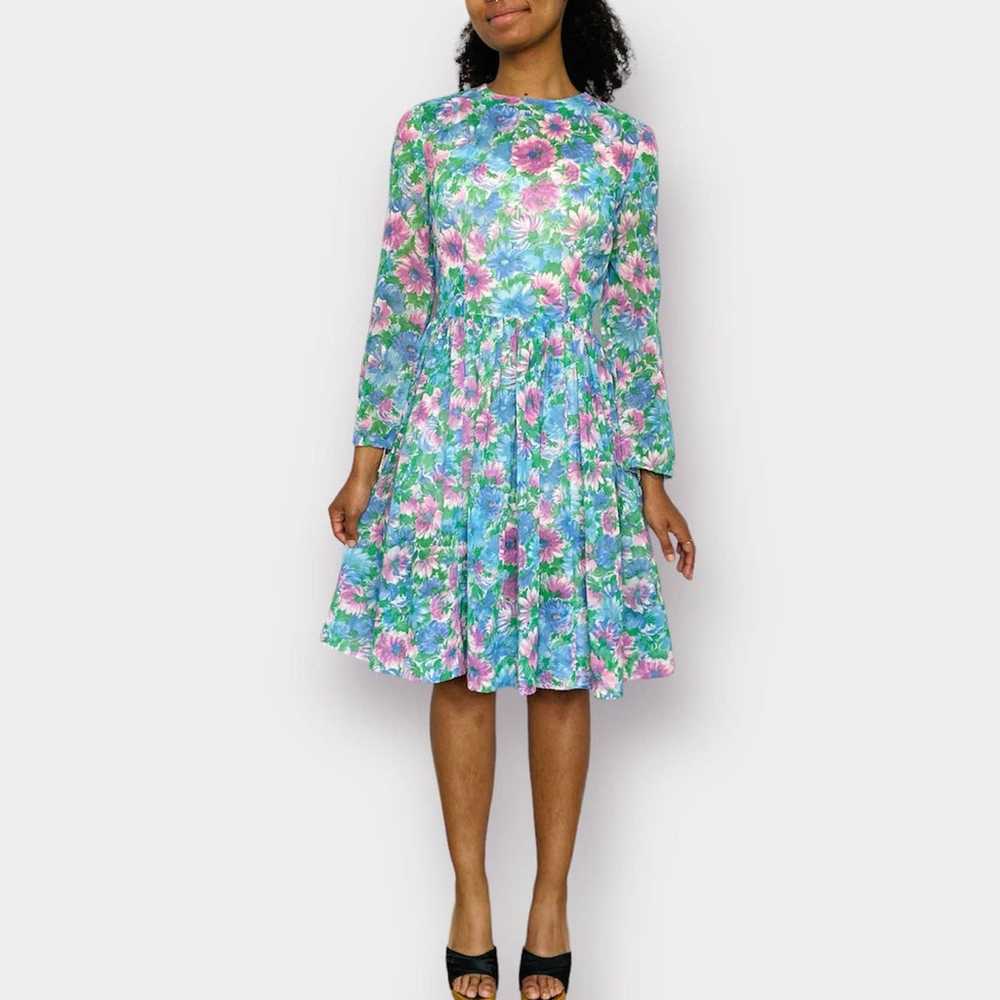 60s Pink and Blue Floral Dress - image 5