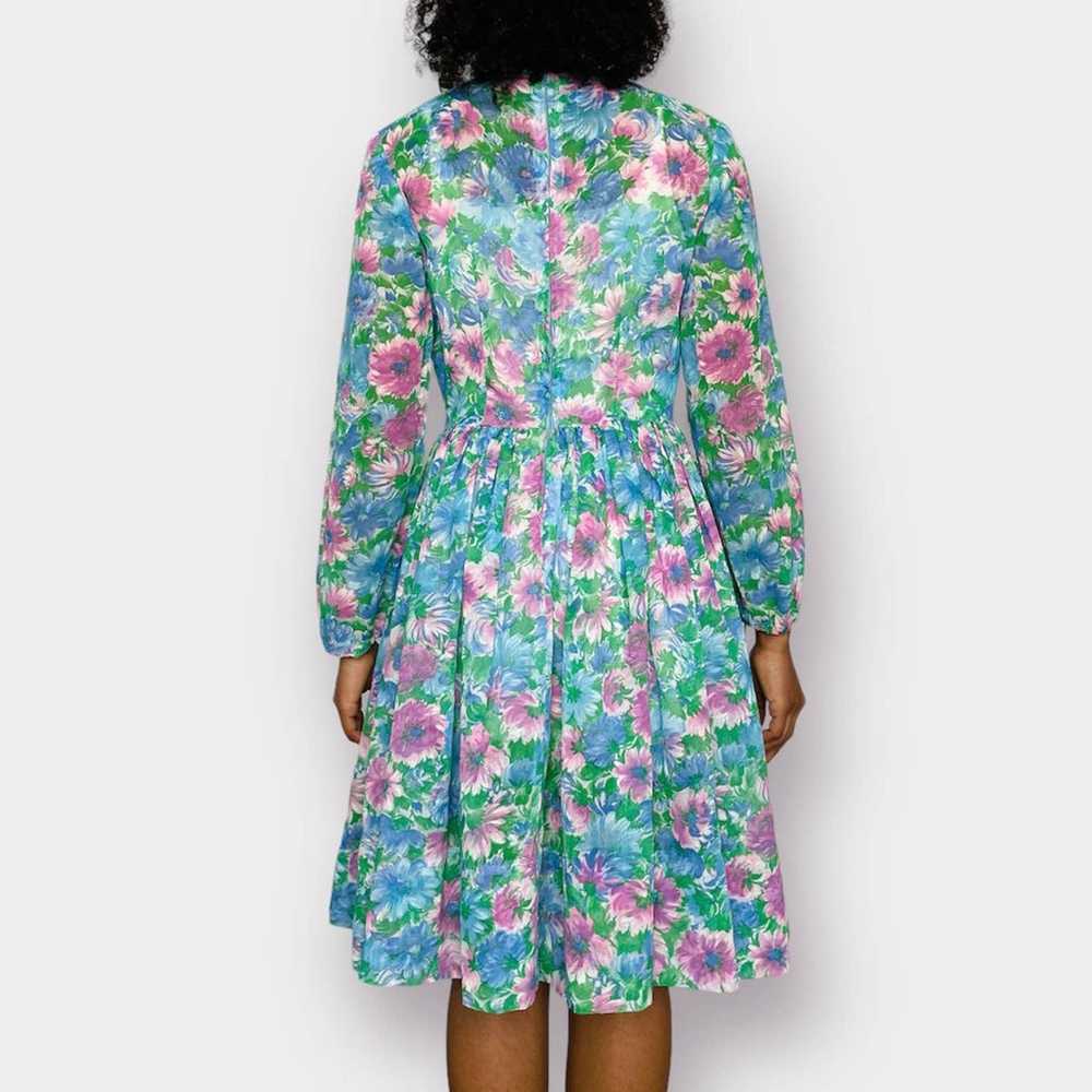 60s Pink and Blue Floral Dress - image 6
