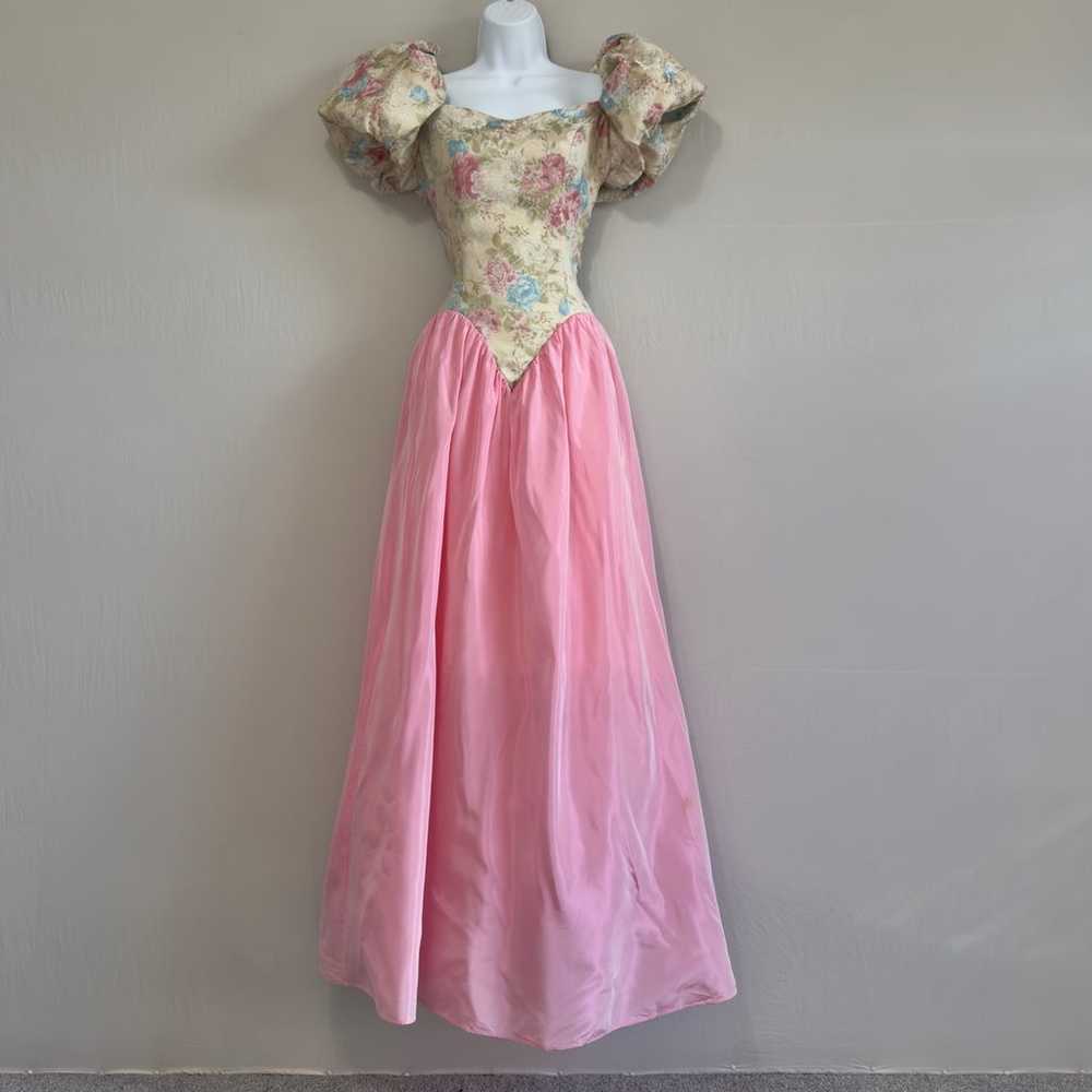 VINTAGE Puff Sleeve Long Homecoming Prom Gown Dre… - image 1