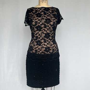 Joseph Ribkoff Black Lace Sequin Dress Nude Linin… - image 1