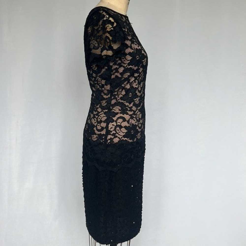 Joseph Ribkoff Black Lace Sequin Dress Nude Linin… - image 5