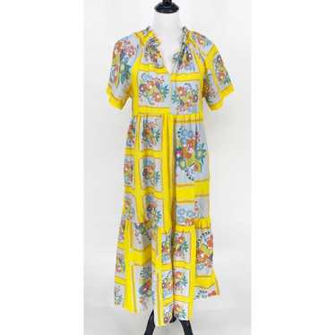 Vintage 1970s Yellow Floral Retro House Dress Max… - image 1