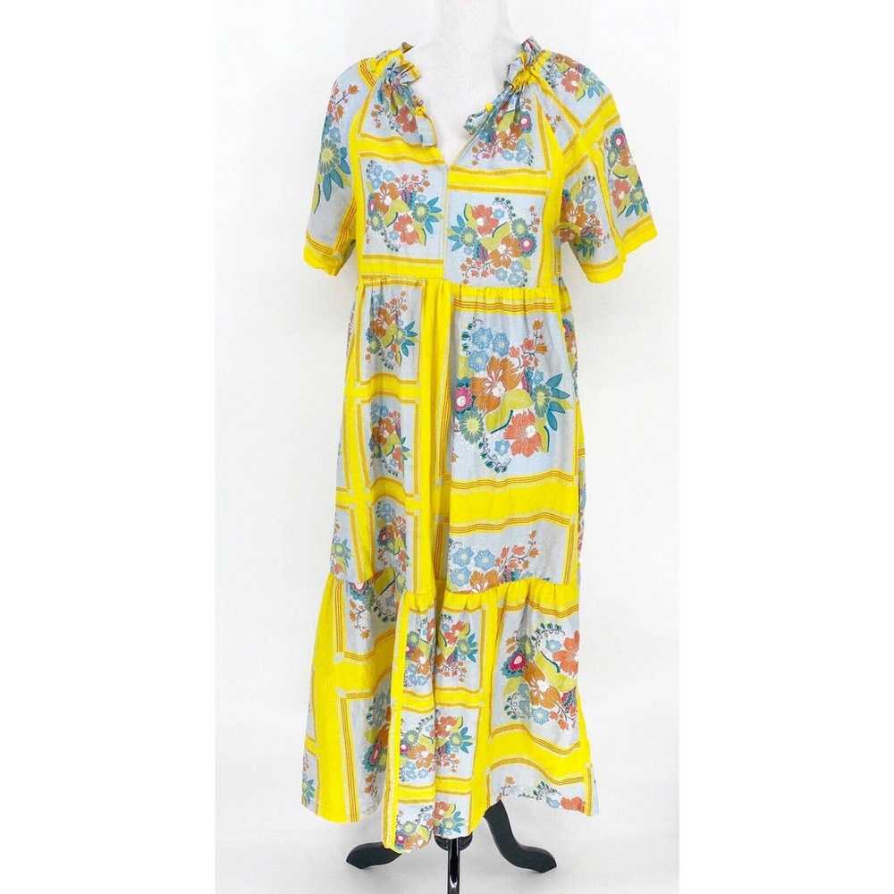 Vintage 1970s Yellow Floral Retro House Dress Max… - image 4