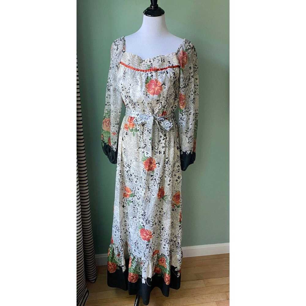 Vintage 1970s Boho Floral Maxi Dress Off Shoulder… - image 1