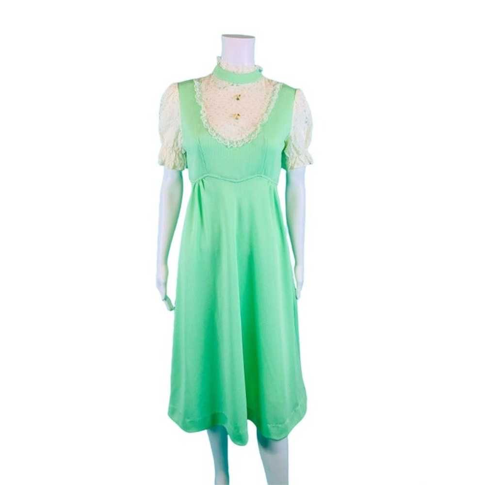 Vintage 1970s Mint Green Polyester Lace Yoke Baby… - image 2