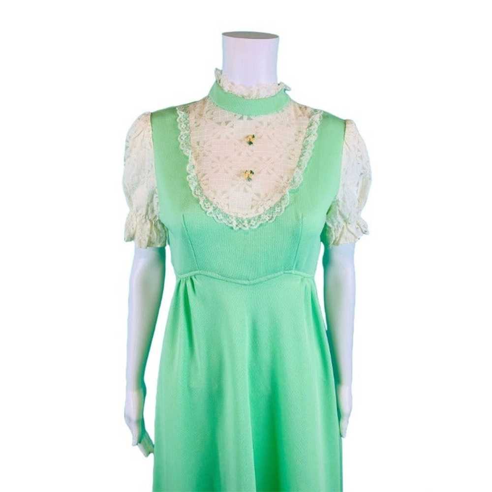 Vintage 1970s Mint Green Polyester Lace Yoke Baby… - image 3
