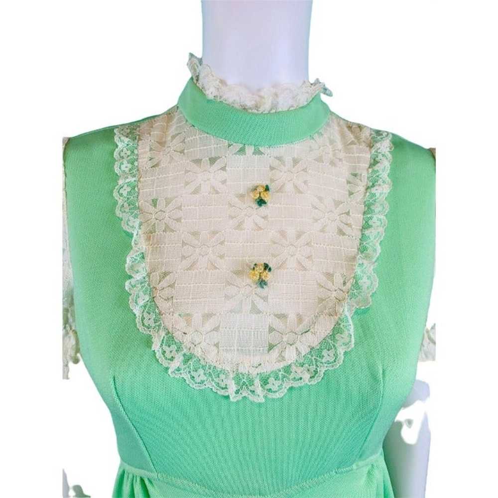 Vintage 1970s Mint Green Polyester Lace Yoke Baby… - image 4