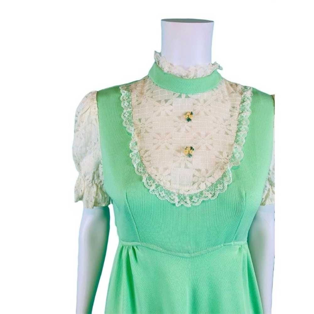 Vintage 1970s Mint Green Polyester Lace Yoke Baby… - image 5