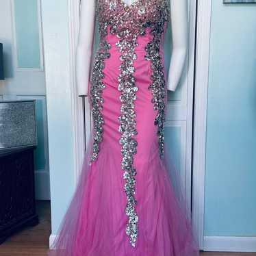 Size 14 Hot Pink Electric Barbie sequin Prom Dres… - image 1